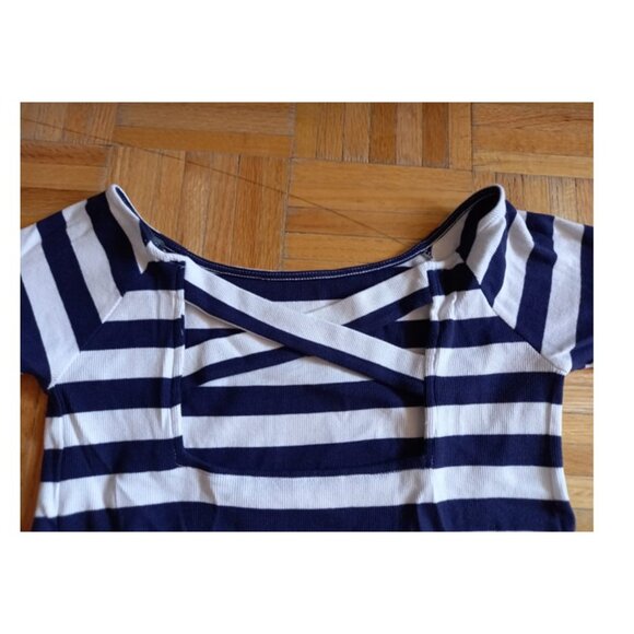 Mango Tshirt Blouse with cross back design_ XXS_ Navy with white stripes - Picture 3 of 7